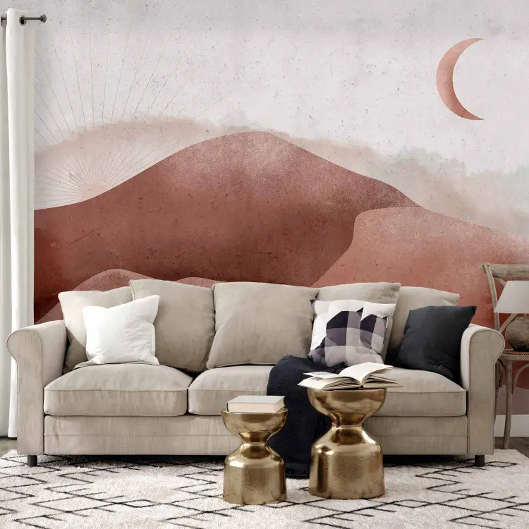 Paisaje desértico - Paisaje desértico con luna y amanecer