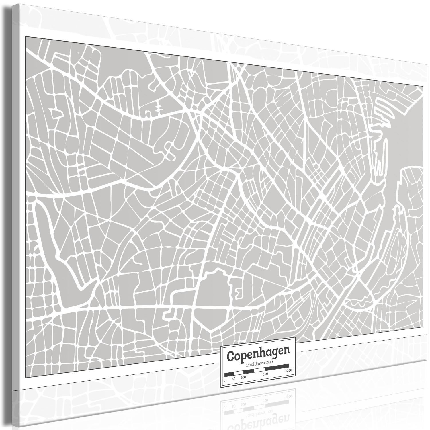 Cuadro Copenhague en gris - plano de Copenhague en gris con escala adjunta