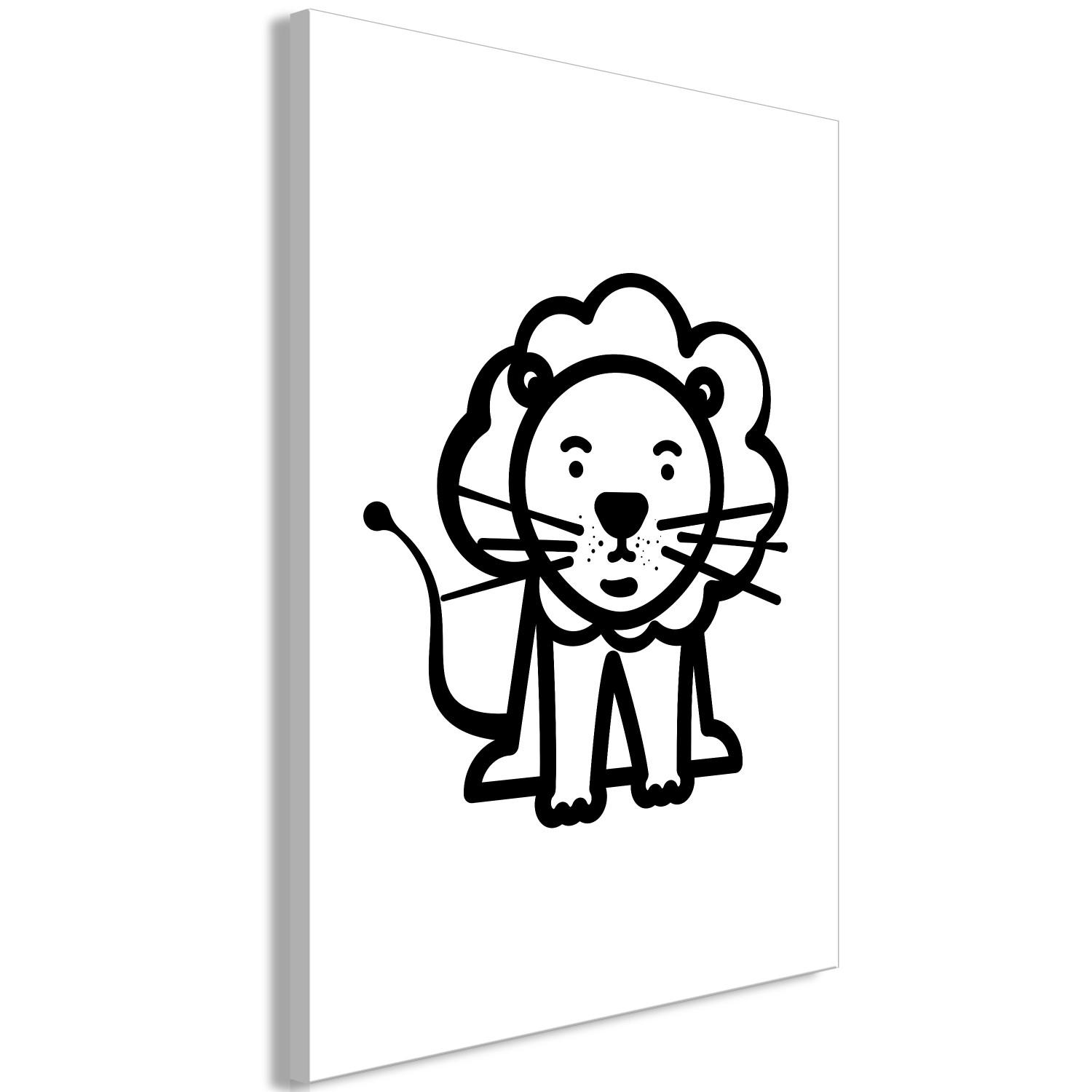 Cuadro Rey León - dibujo animado de un animal pequeño, en blanco y negro