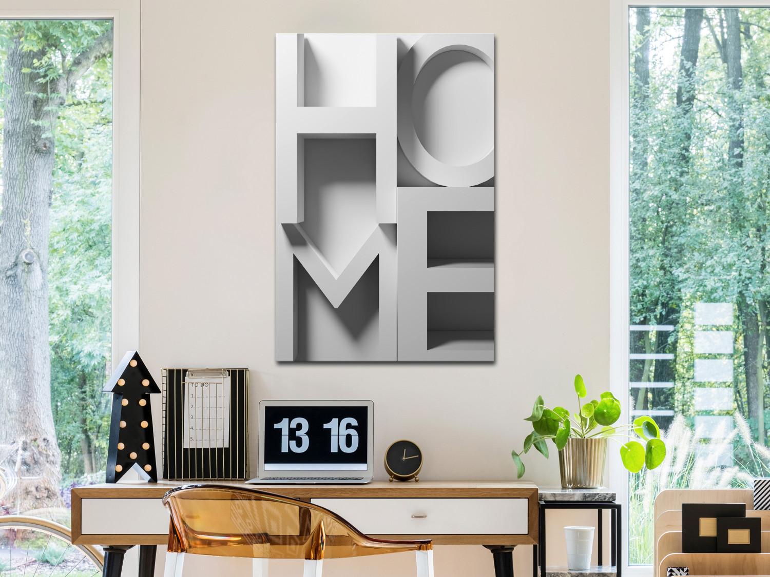 Cuadro Casa 3D - Inscripción tridimensional de casa en blanco, gris y negro