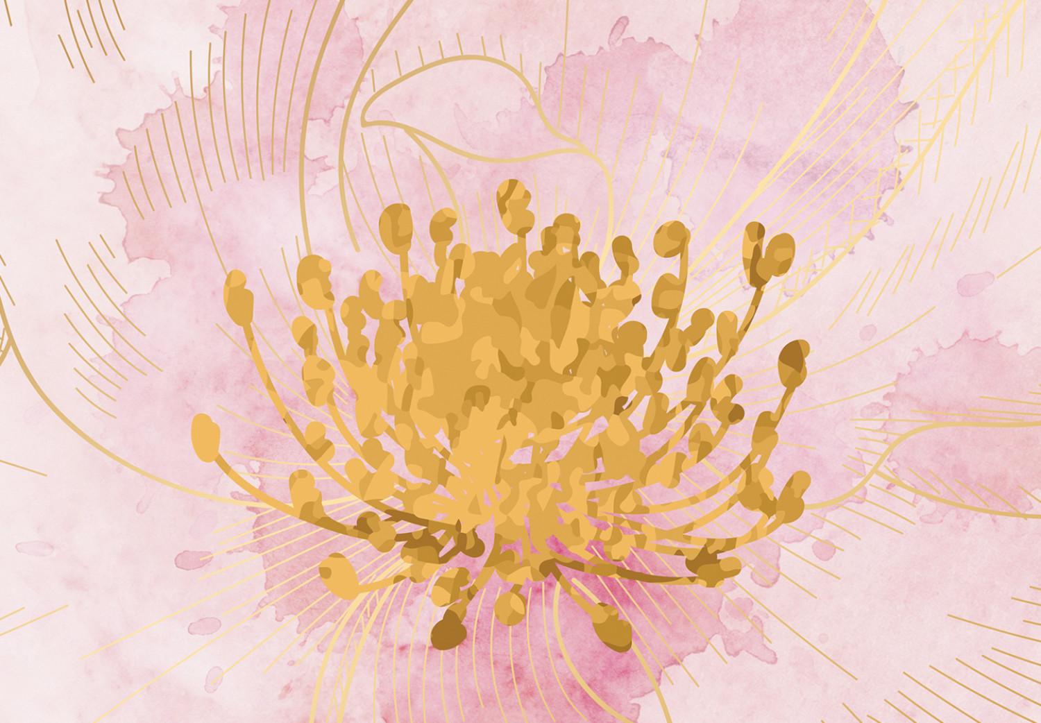 Cuadro Blossom - abstracción con tres flores sobre un fondo rosa borrado