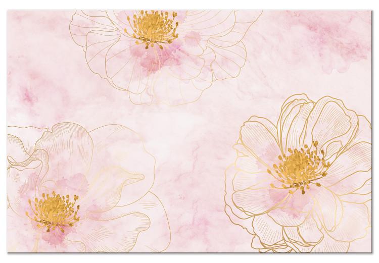 Blossom - abstracción con tres flores sobre un fondo rosa borrado