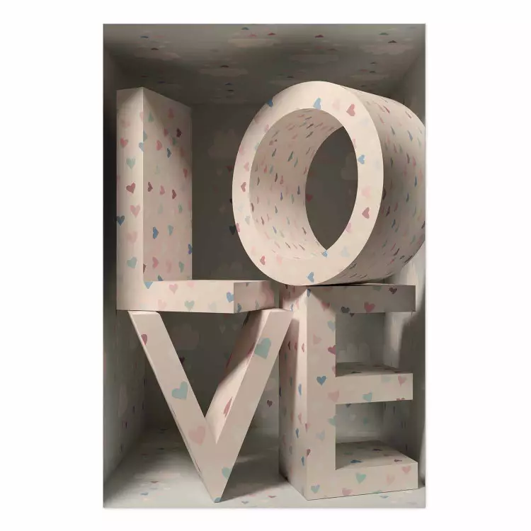 Póster Amor corazones - letras corazones efecto 3D fondo claro