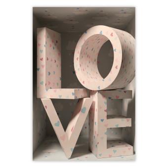 Póster Amor corazones - letras corazones efecto 3D fondo claro