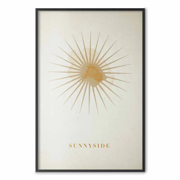Sol en el cenit - letra inglesa y figura abstracta amarilla