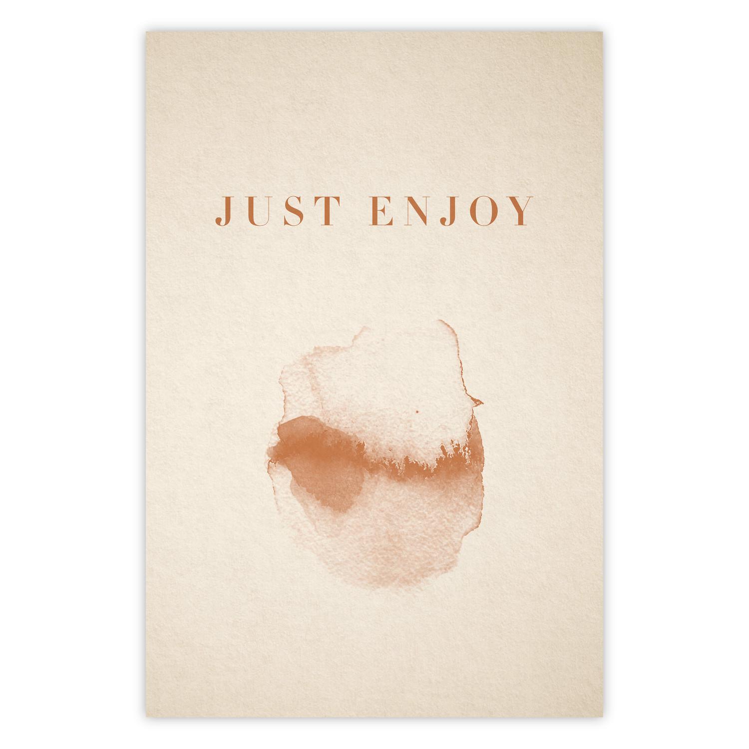 Cartel Just Enjoy - letra inglesa y motivo de acuarela sobre fondo beige