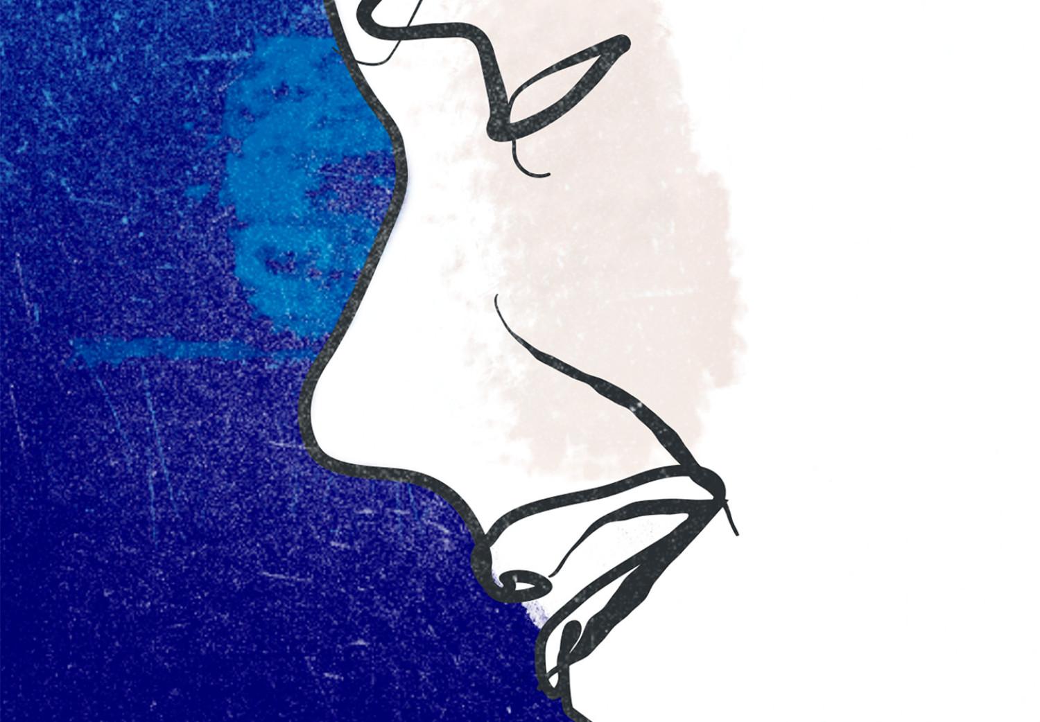 Cuadro decorativo Retrato sobre fondo azul - gráfico con mujer en estilo minimalista