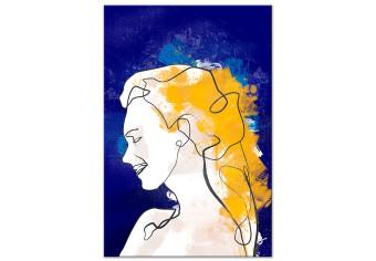 Cuadro decorativo Retrato sobre fondo azul - gráfico con mujer en estilo minimalista