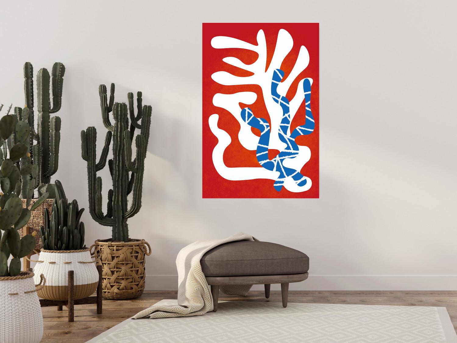 Poster Cactus bailarín - composición vegetal abstracta sobre fondo rojo