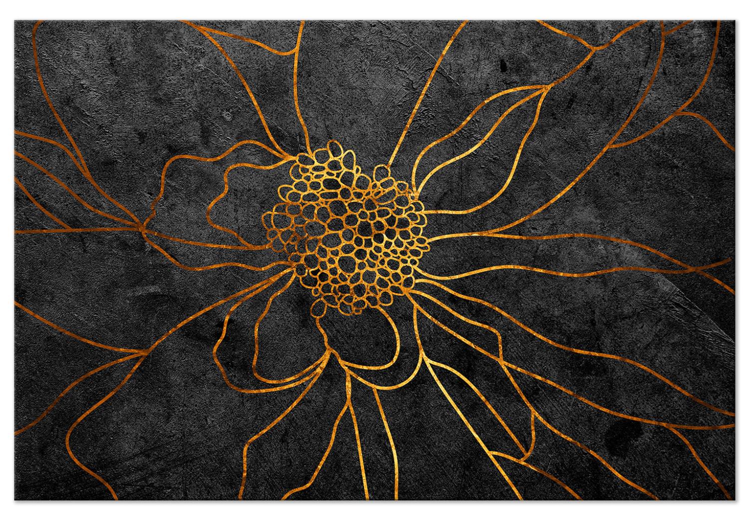 Cuadro decorativo Taza dorada de flor - motivo floral abstracto sobre fondo gris