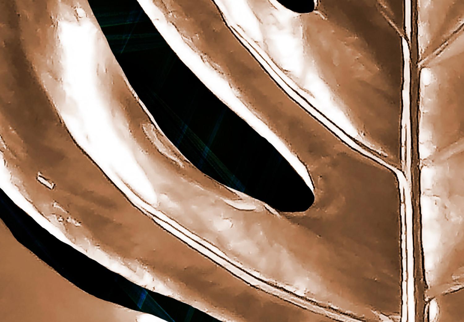 Cuadro Hoja de monstera dorada - motivo botánico abstracto sobre fondo oscuro