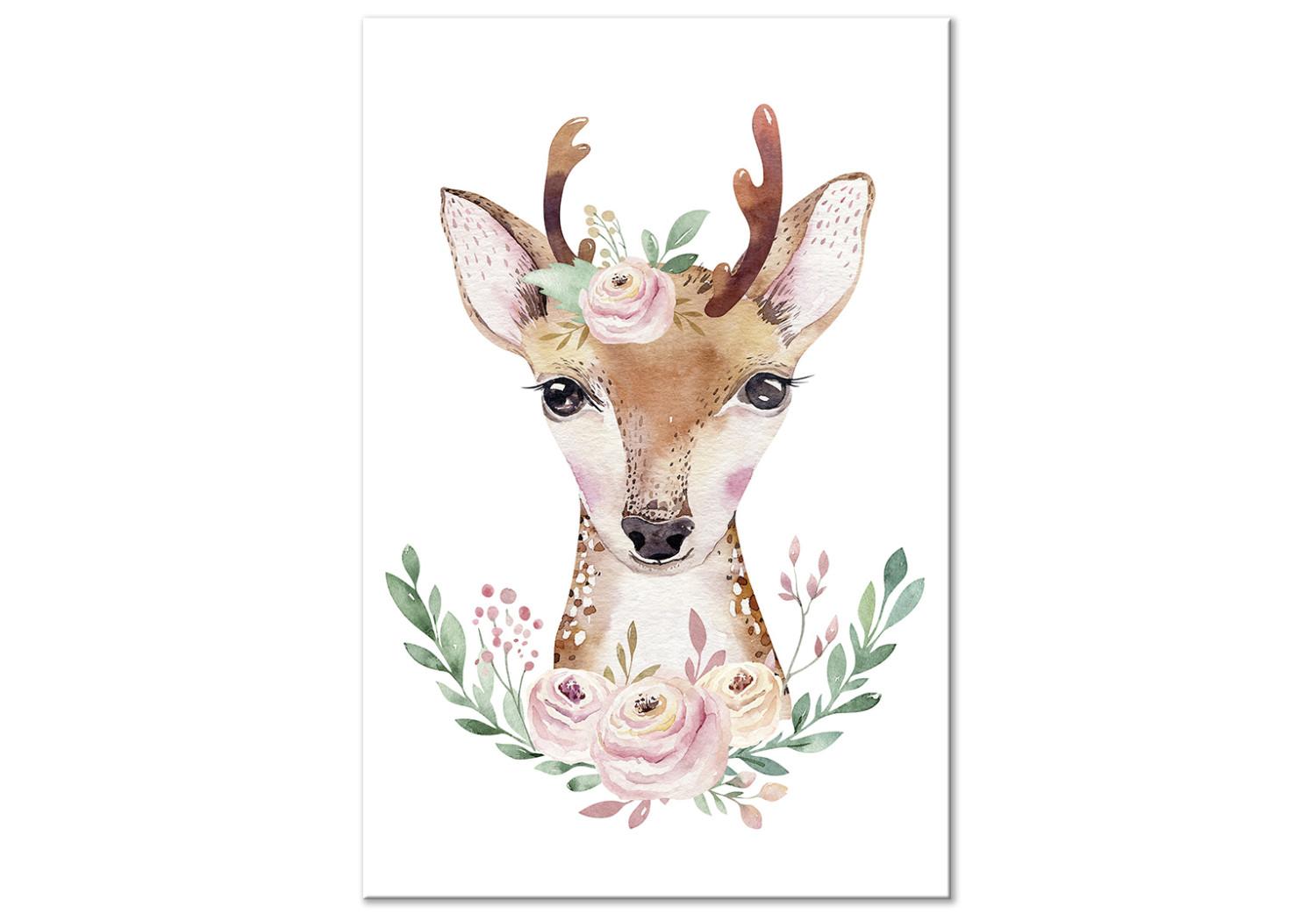 Cuadro Ciervo con flores - ilustración colorida con animal para niños