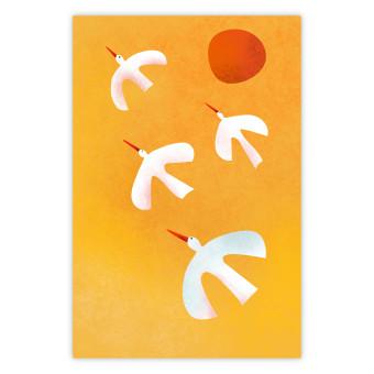 Cartel Juegos cigüeñas - animales voladores en cielo amarillo