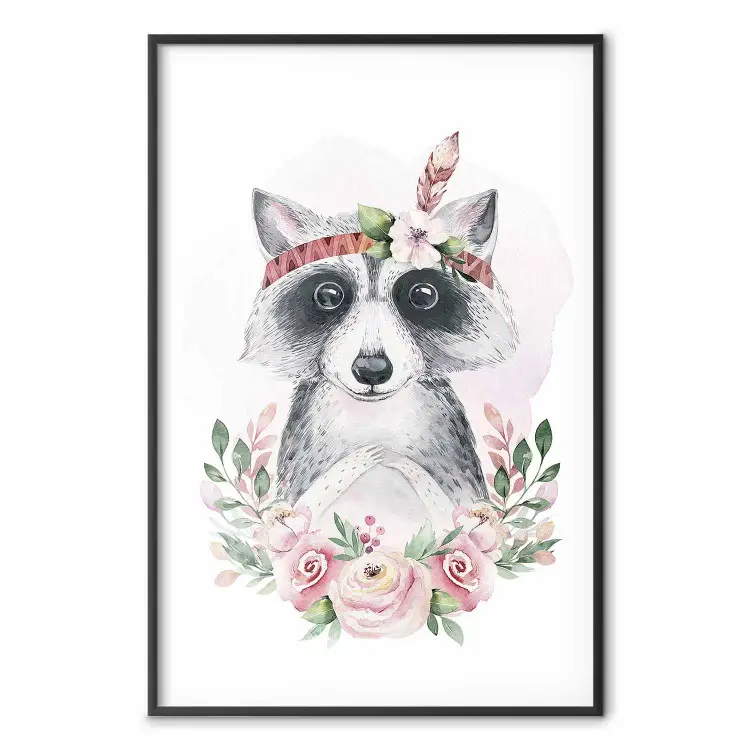 Mapache Szymon - flores y animales sobre fondo claro