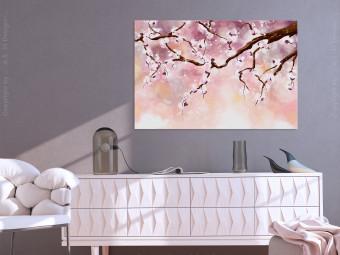 Cuadro moderno Rama de cerezo en flor - ilustración con un árbol sobre fondo rosa