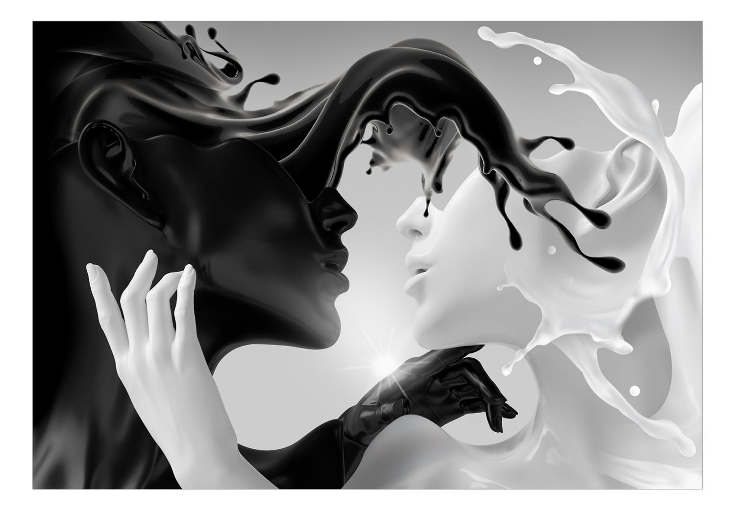 Fotomural decorativo Contraste delicado - figura negra y blanca enamorada