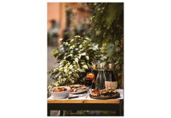 Cuadro moderno Comida italiana - foto con bodegón y plantas de fondo