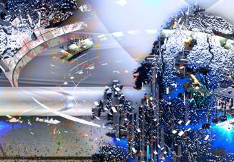 Cuadro decorativo Mapa del mundo futurista - abstracto con destellos azules