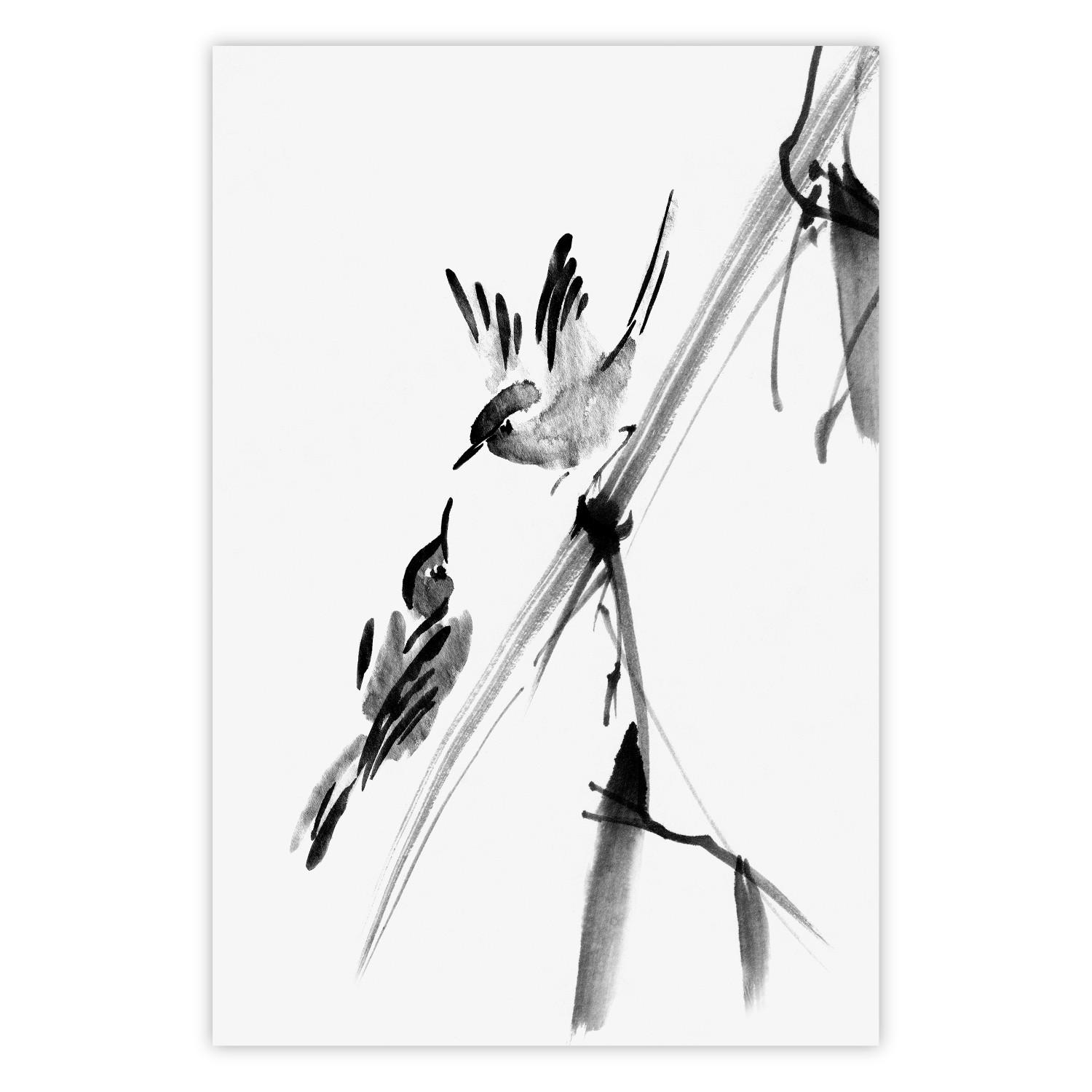 Póster Amor alado - composición minimalista con pájaros entre árboles