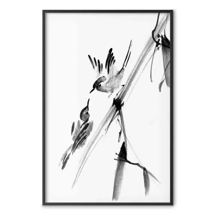 Amor alado - composición minimalista con pájaros entre árboles
