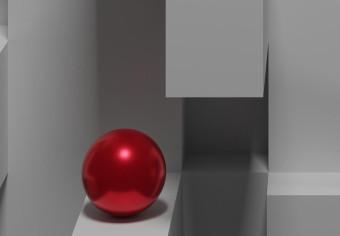 Cuadro decorativo Bolas rojas y sólidos grises - abstracto tridimensional con figuras