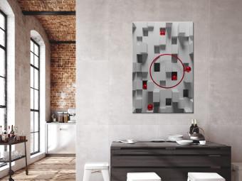 Cuadro decorativo Bolas rojas y sólidos grises - abstracto tridimensional con figuras