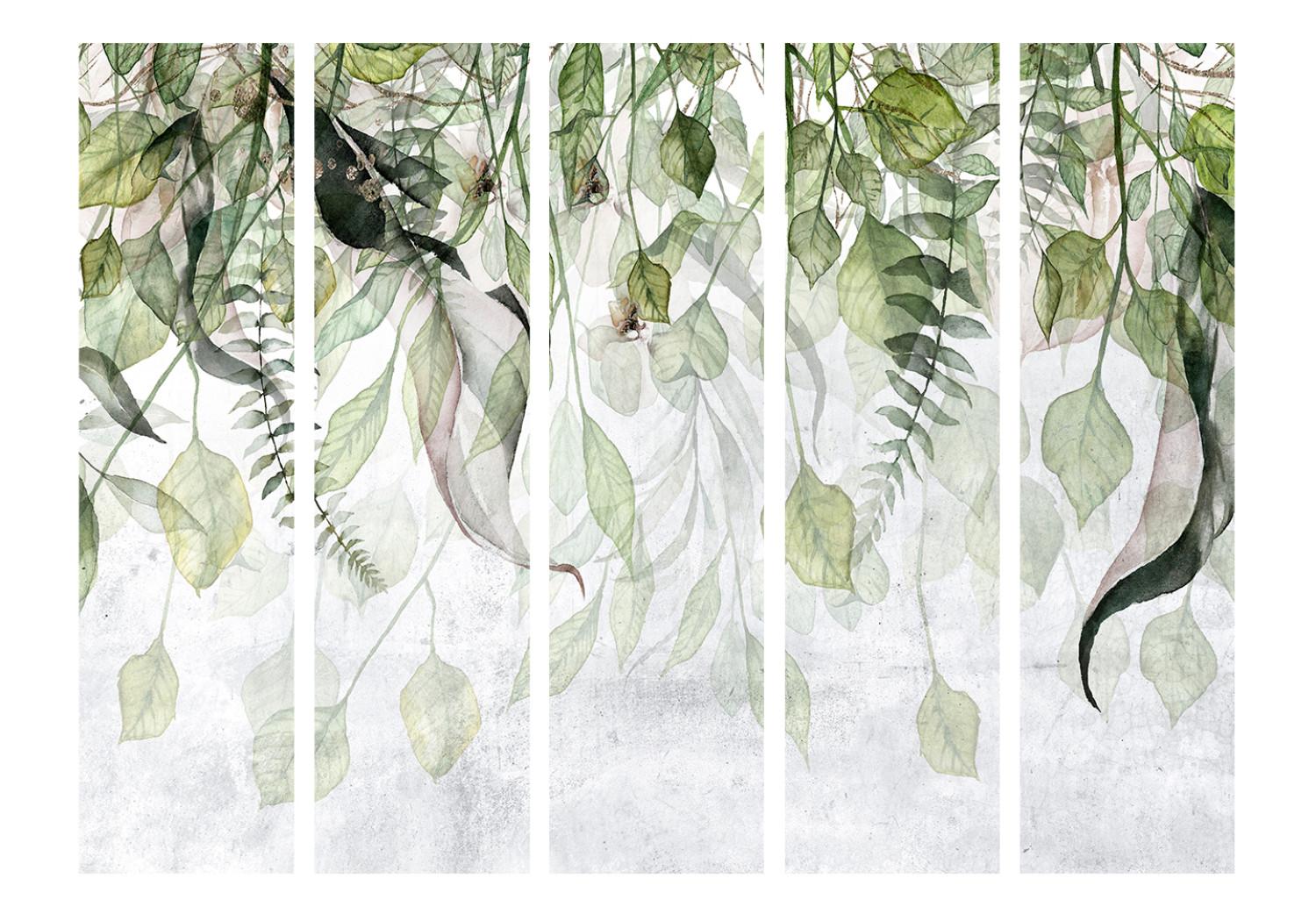 Biombo Llevado por el viento II (5 partes) - composición delicada de hojas