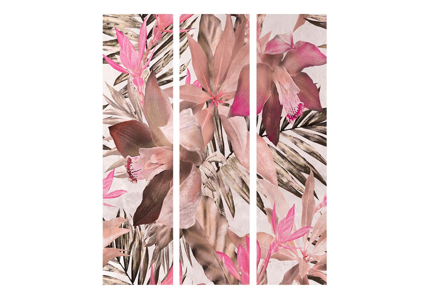 Biombo original Jungla florecida (3 piezas) - motivo floral en fondo claro