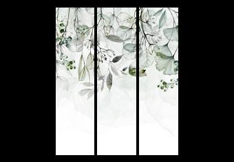 Biombo original Naturaleza nebulosa - verde (3 piezas) - composición en blanco