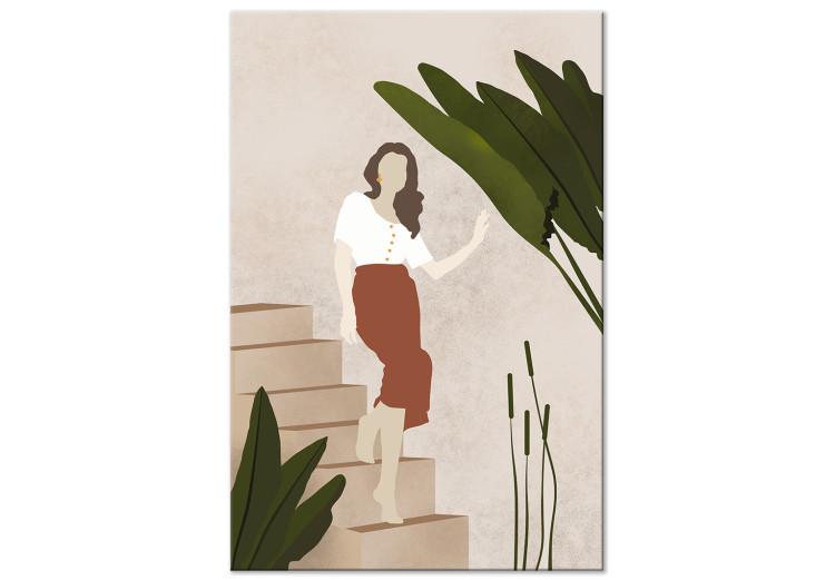 Mujer bajando las escaleras - composición en estilo scandi boho