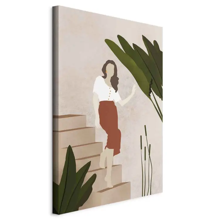 Mujer bajando las escaleras - composición en estilo scandi boho