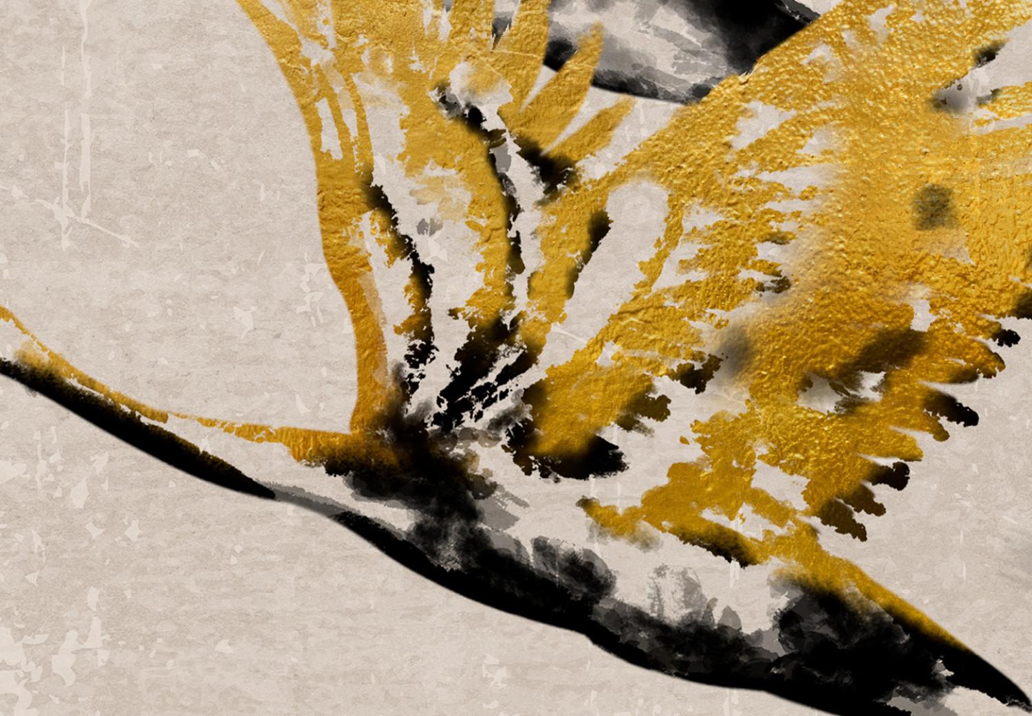 Cuadro Grullas doradas - composición de estilo japonés en beige