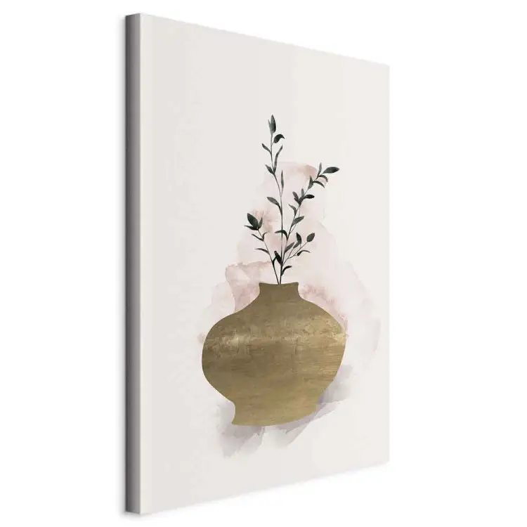 Jarrón marrón con rama verde - naturaleza muerta en estilo scandi boho