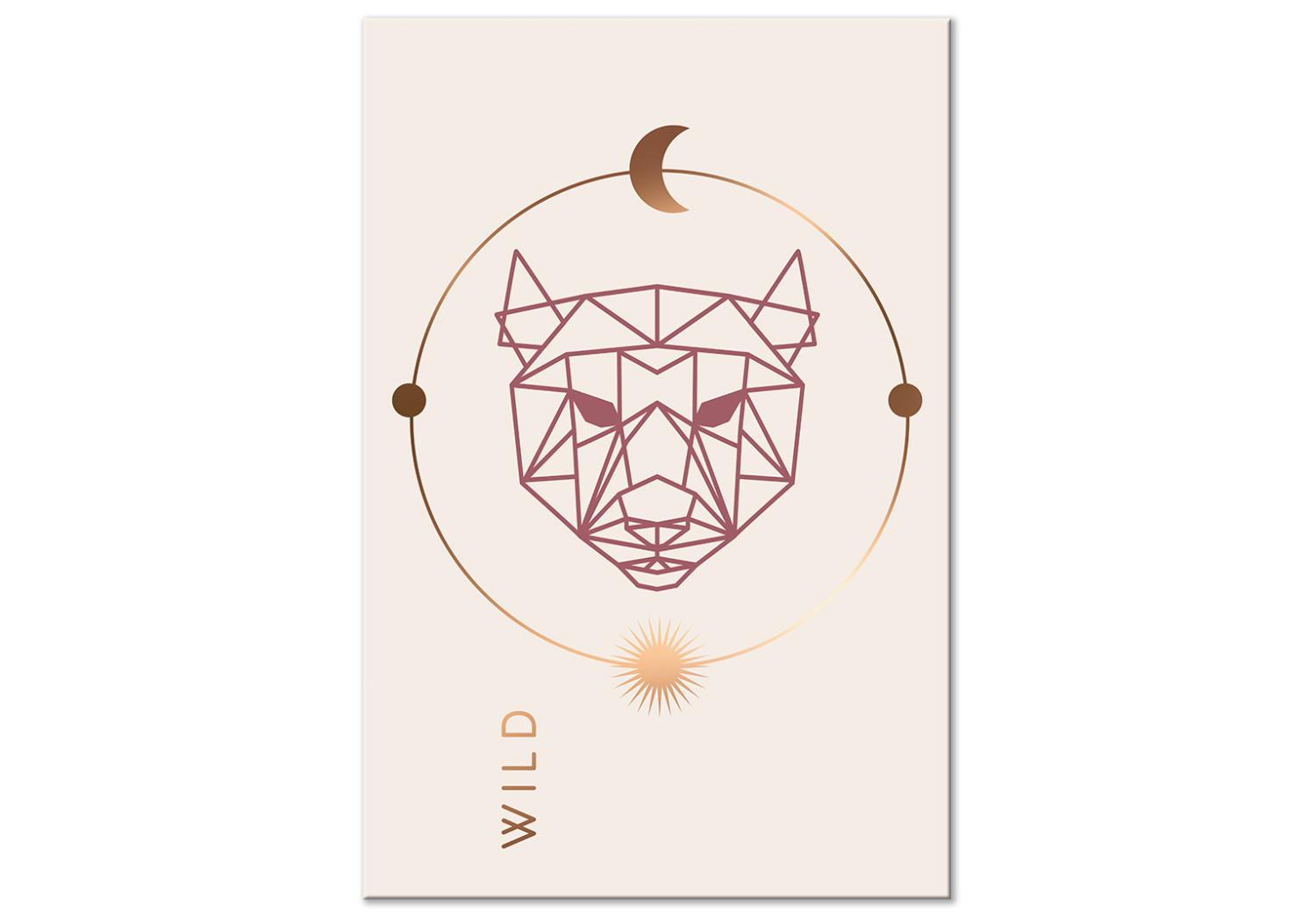 Cuadro decorativo Escritura marrón en inglés Wild - abstracción geométrica con un lobo