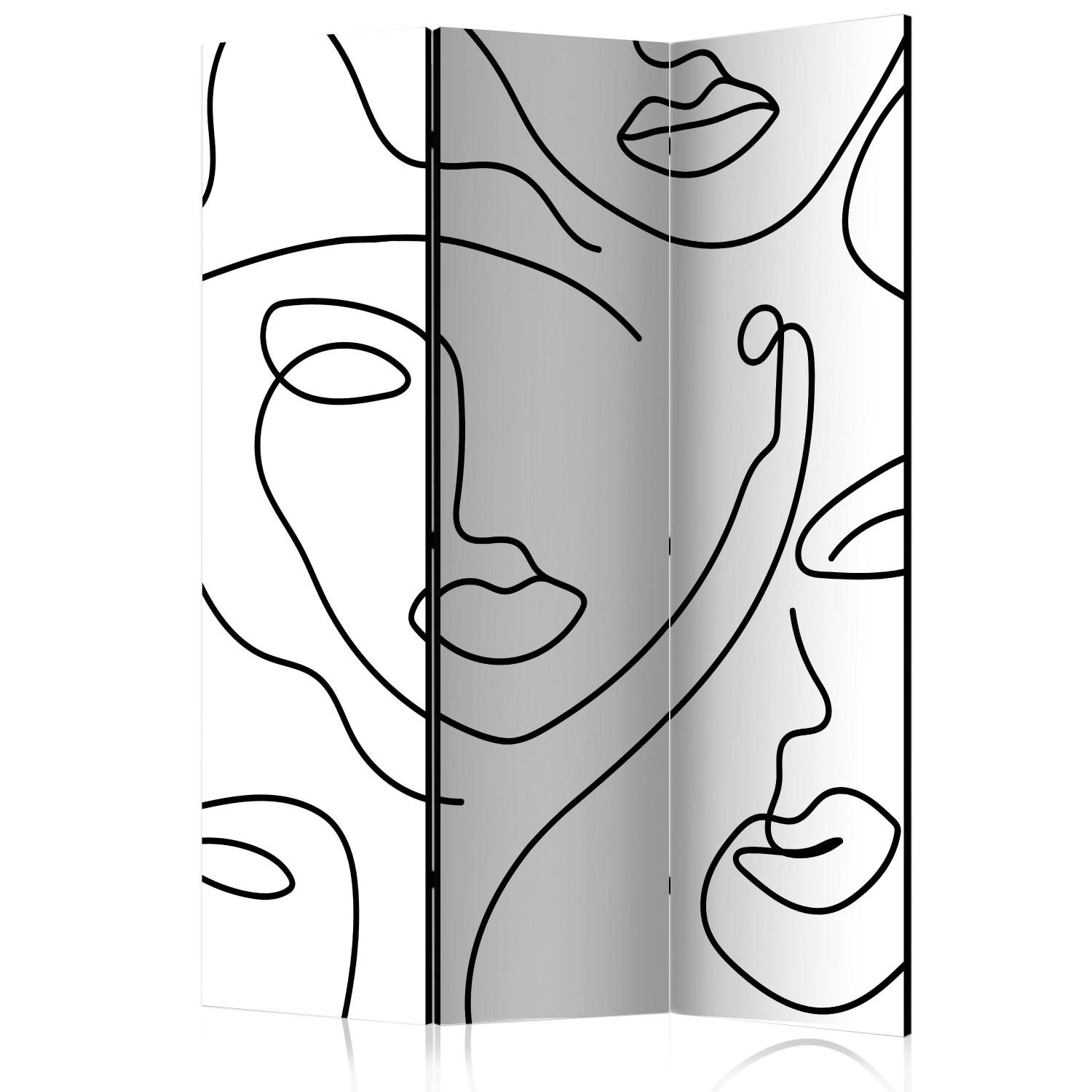 Biombo Noche de chicas (3 piezas) - abstracción boho en blanco y negro