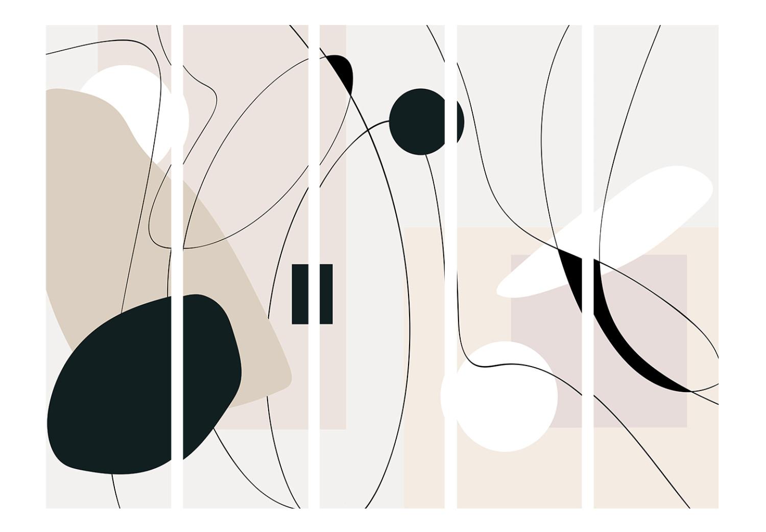 Biombo barato Olas de formas II (5 piezas) - abstracción en olas estilo scandiboho