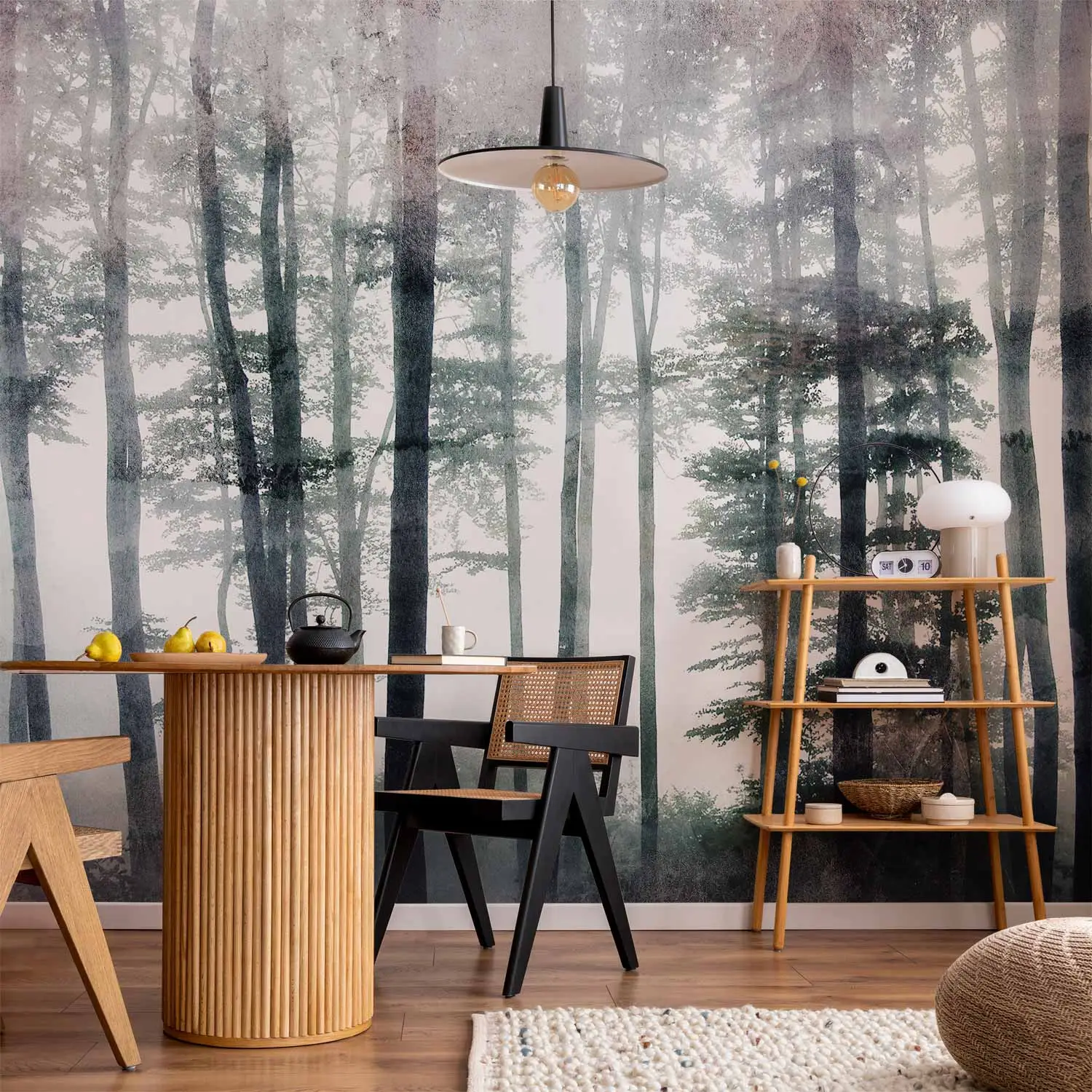 Papel Pintado Mural Bosque 3D Con árboles Y Niebla - Diseño Natural Para Salón O Dormitorio