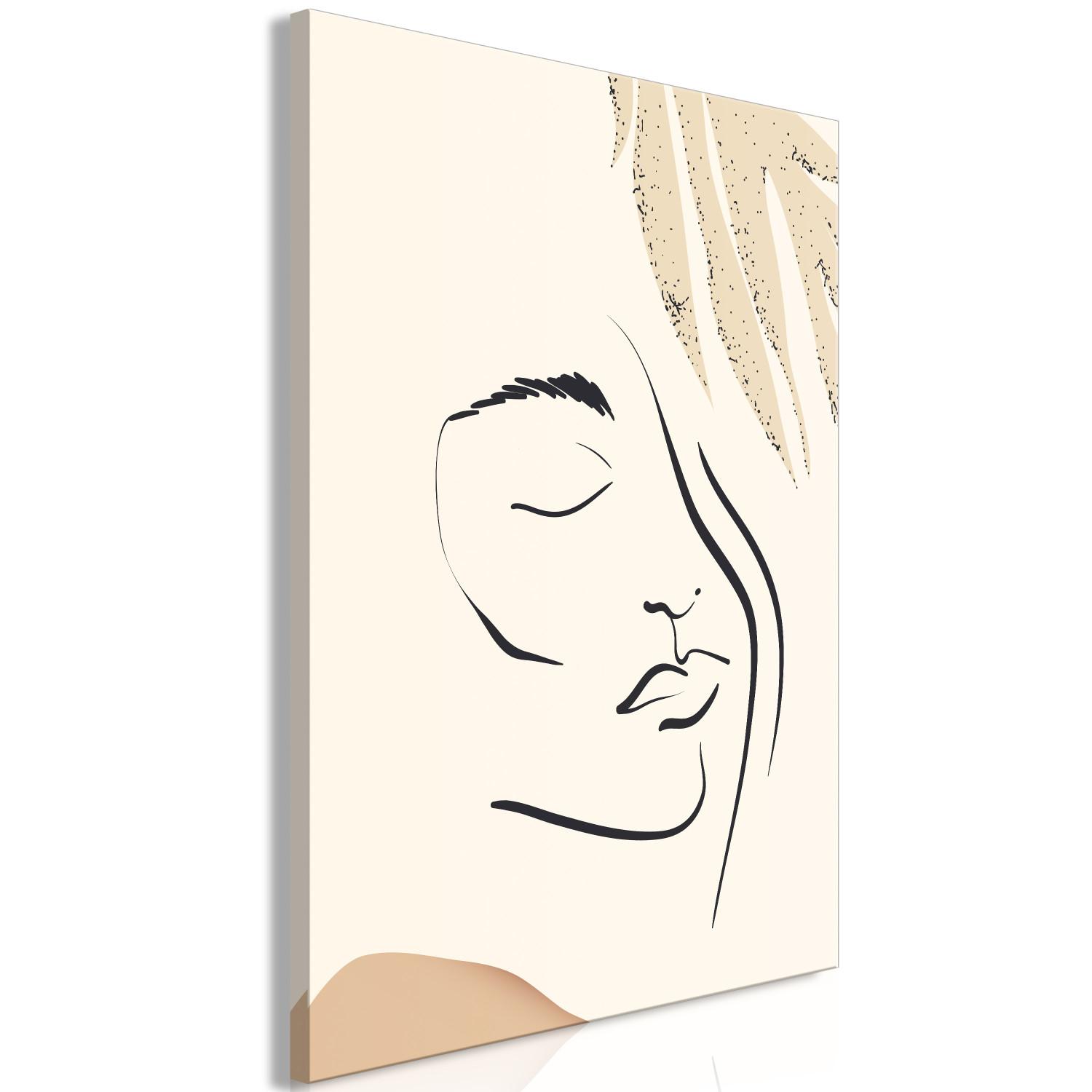 Cuadro decorativo Cortina soñadora (1 pieza) vertical - lineart abstracto de rostro