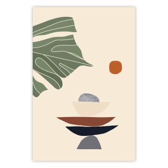 Poster Terraza soleada - abstracción con hojas verdes en estilo Zen