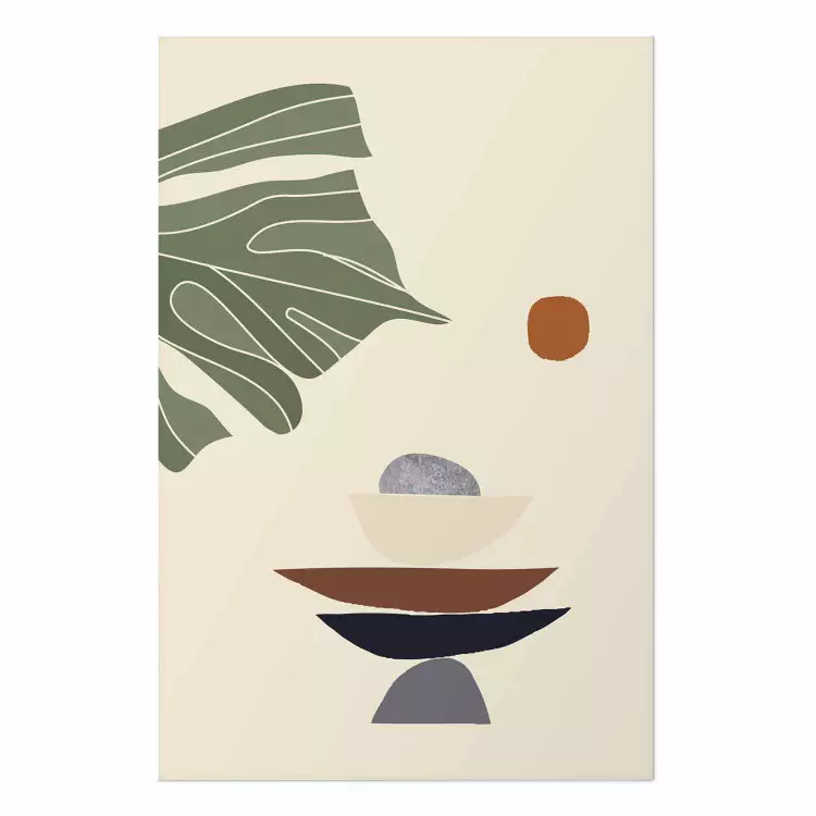 Poster Terraza soleada - abstracción con hojas verdes en estilo Zen