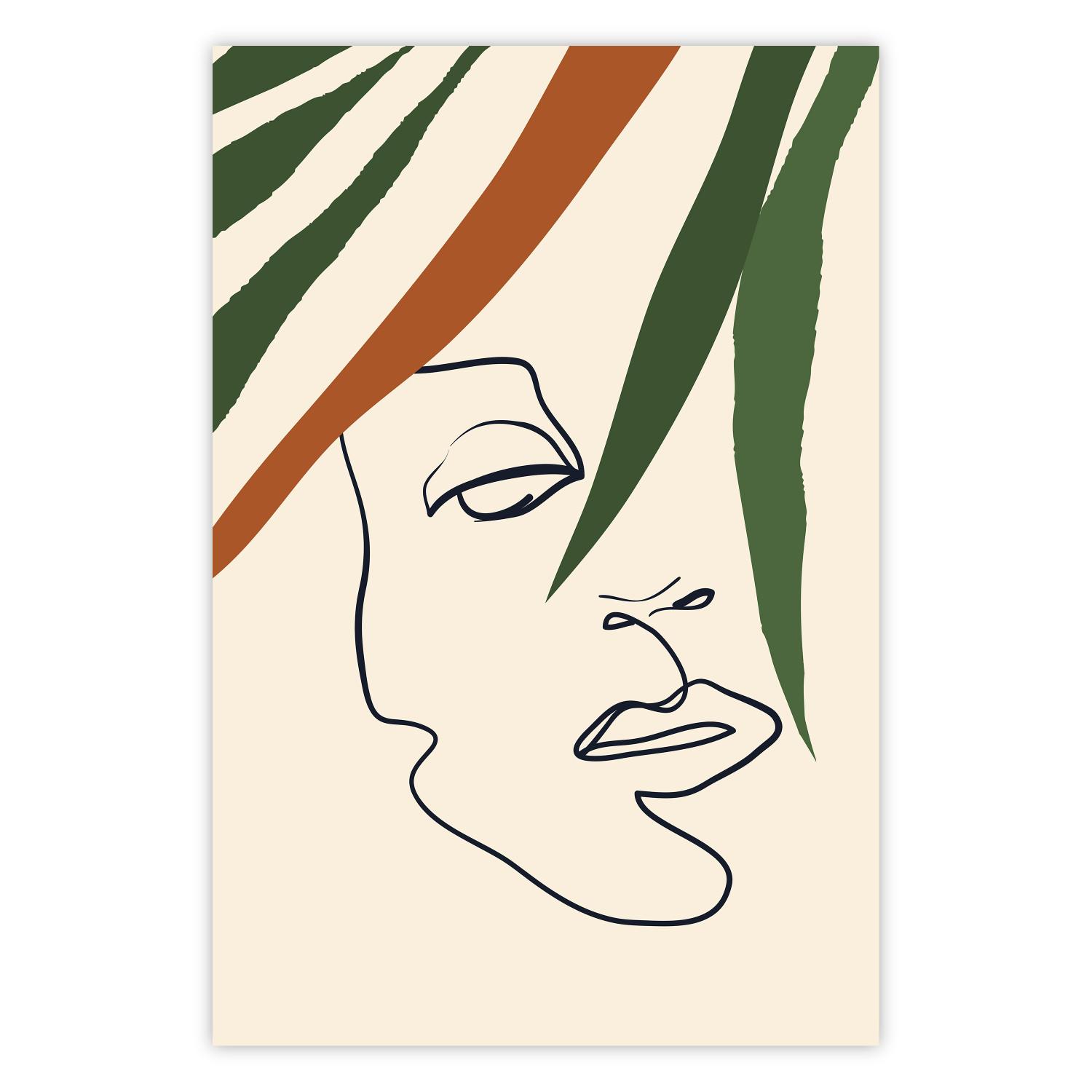 Cartel Mirada mágica: lineal simple con rostro humano entre hojas