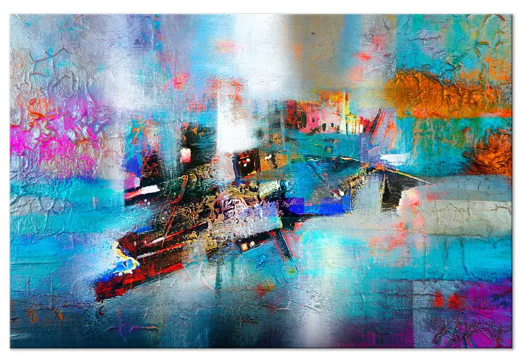 Cristales coloridos - abstracción con pintura agrietada sobre fondo azul