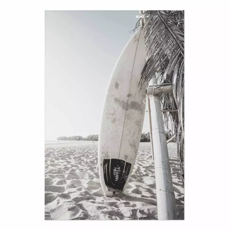 Cartel Tabla de surf - paisaje veraniego de playa de arena en el cielo