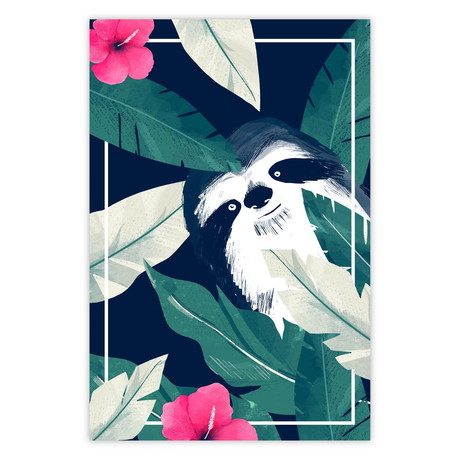 Cartel Sloth in the Tropics - animal entre hojas verdes