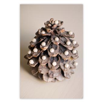 Poster Decoración navideña - piña decorada con bolas blancas sobre claro