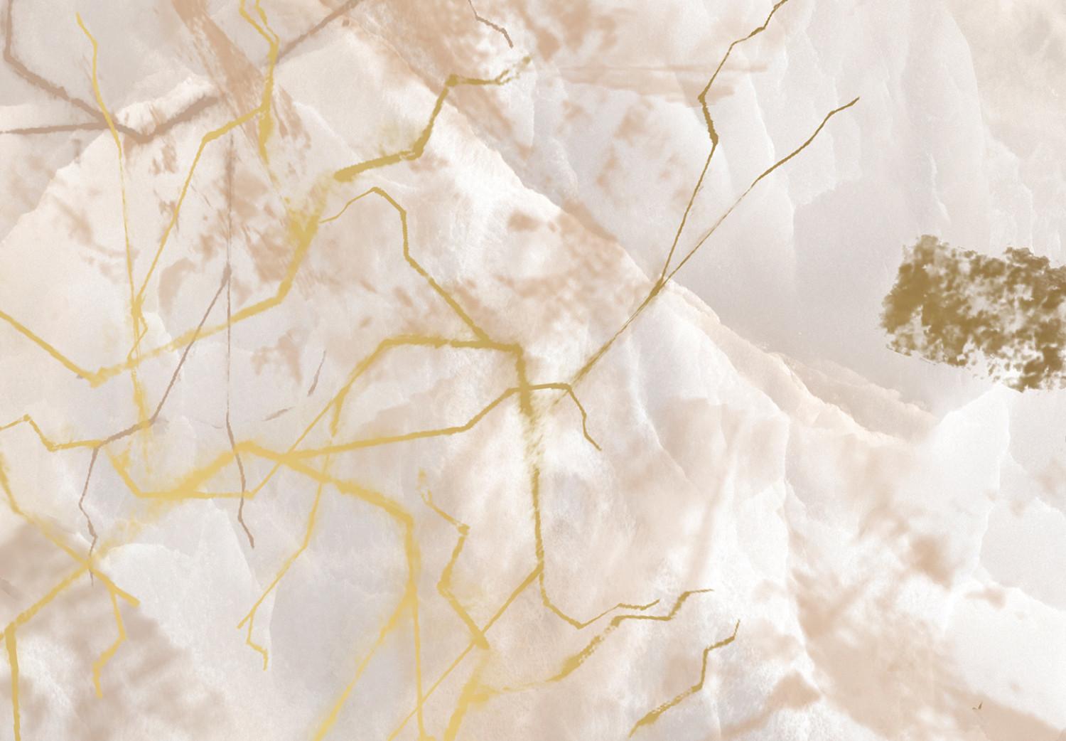 Fotomural a medida Abstracción delicada - fondo marmóreo claro con dibujos dorados