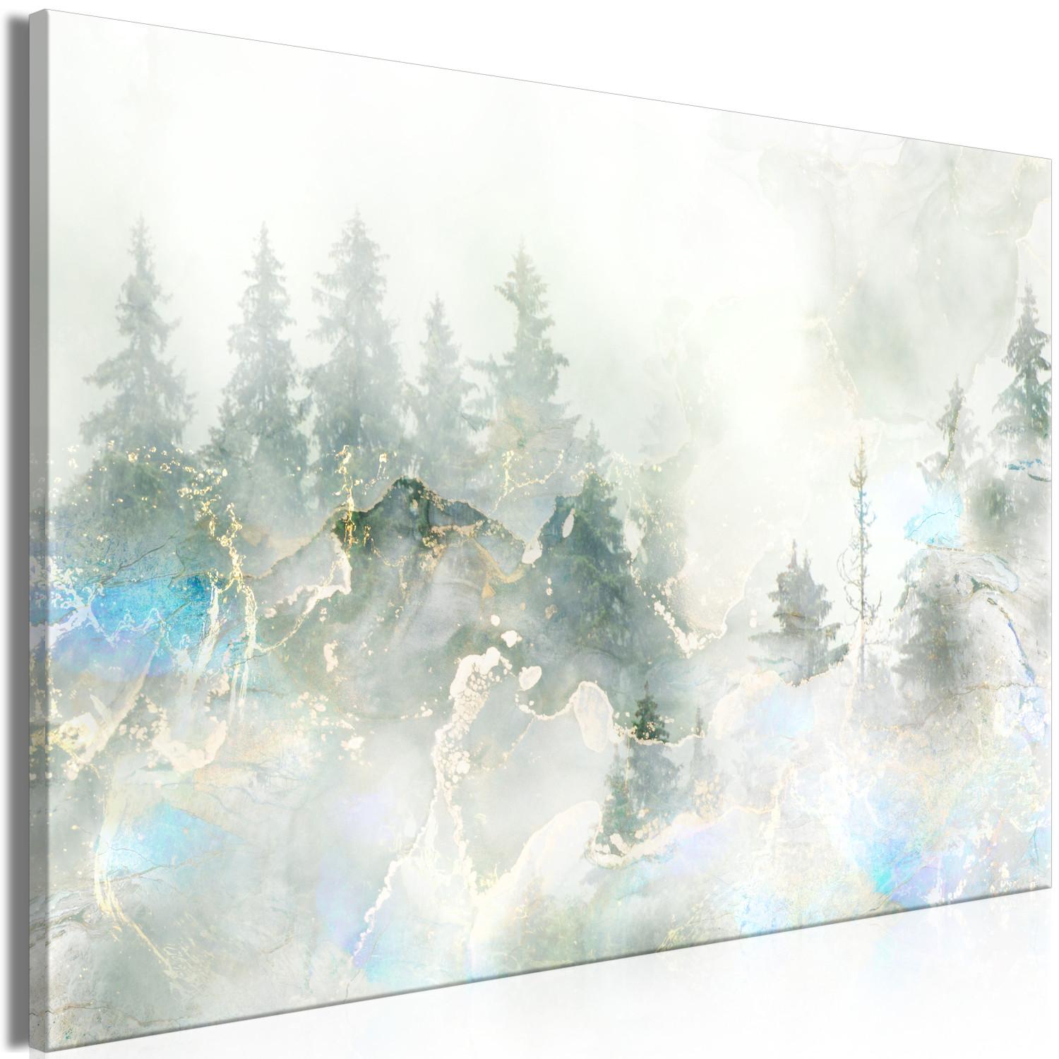 Cuadro Acento turquesa (1 pieza) ancho - bosque, niebla, árboles