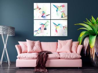 Cuadro Joy pastel (4 piezas) - marcos de colores con pájaros primaverales
