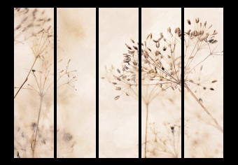 Biombo original Paz y reflexión II (5 piezas) - plantas delicadas en fondo beige