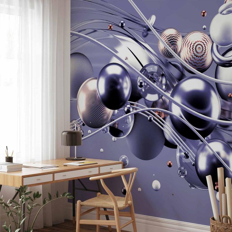 Espacio dinámico con bolas de color púrpura - abstracción moderna